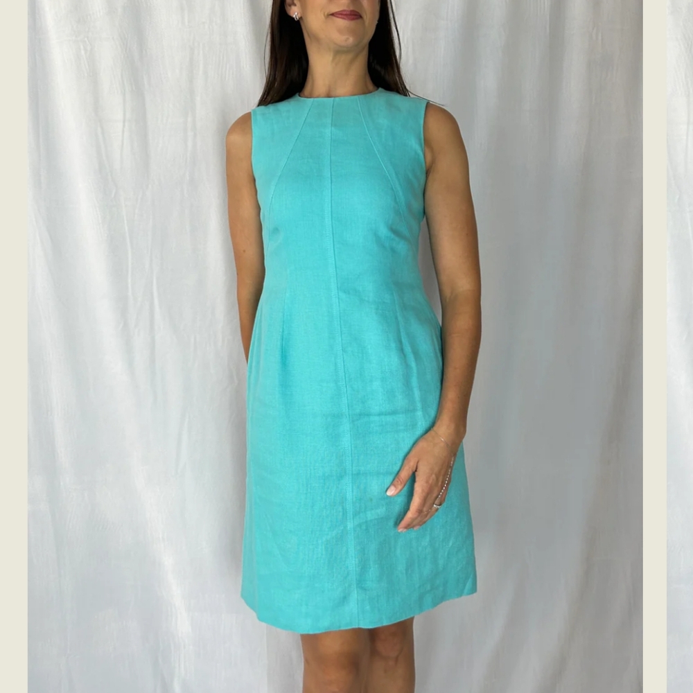 Talbots Irish Linen Sheath Dress Sz.14P Teal